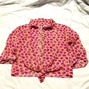 Cupcake top Girls size XL pink button up shirt, great to layer EUC